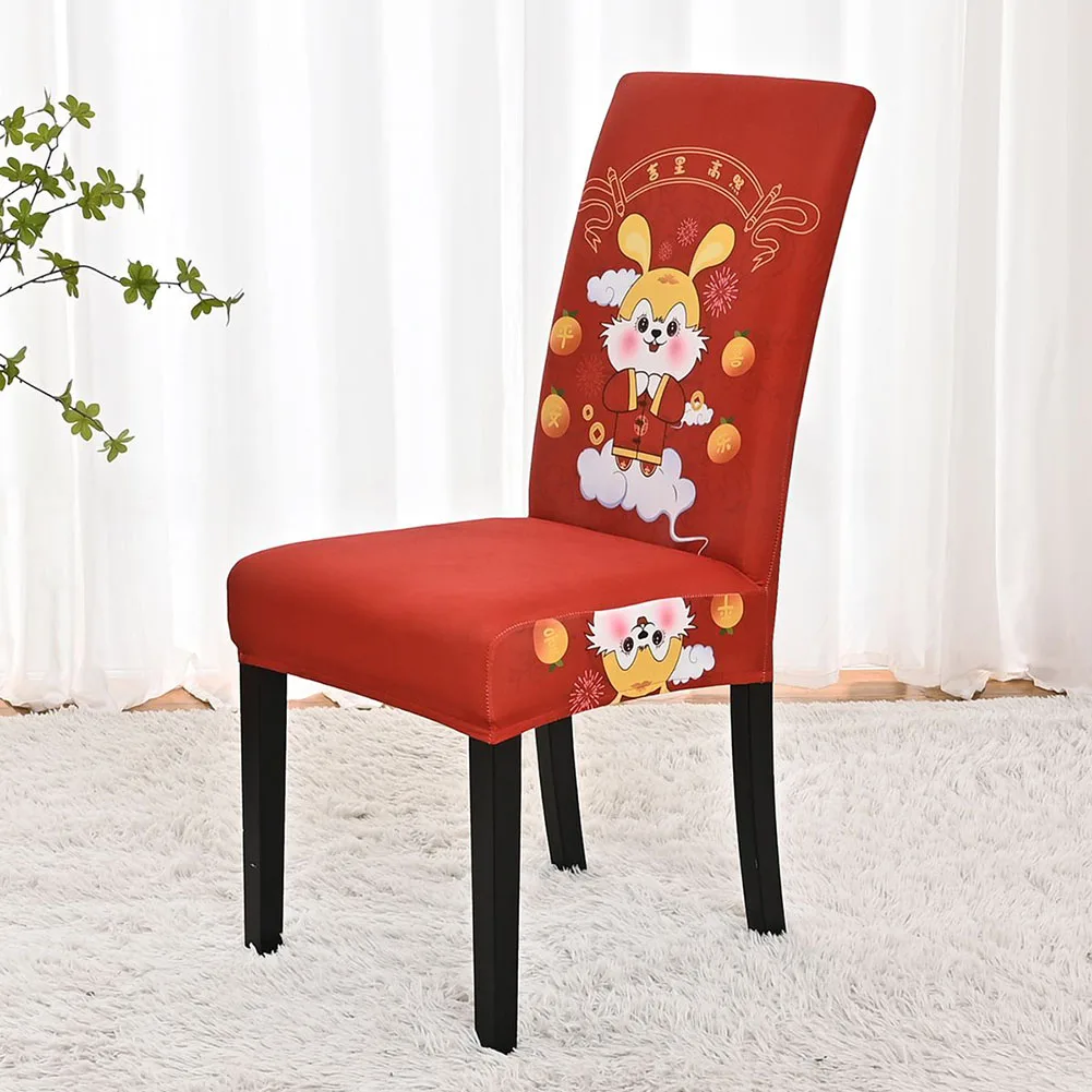 

New Elastic Red Chair Cover Cartoon Print Chair Protective Case For Restaurant Wedding Banquet Chinese New Year Decor