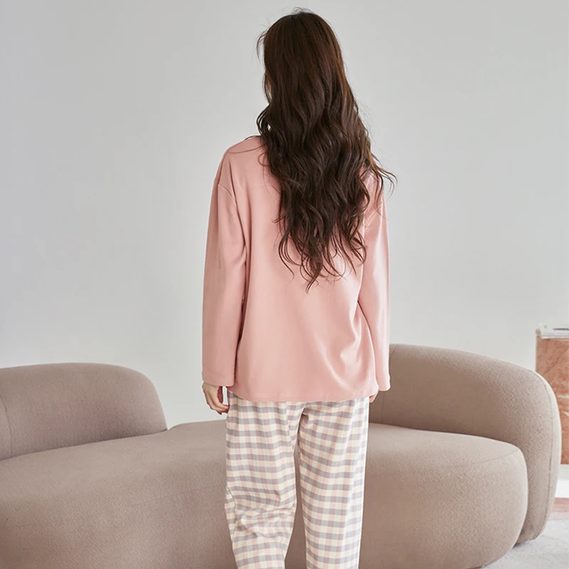 Высококачественные весенне-осенние пижамы из 100% хлопка женские повседневные