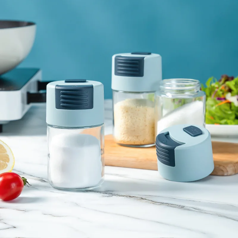 

Circular Ration Control Salt Shaker Kitchen Press Glass Seasoning and Condiment Shaker Grill Metering Control Salt Shaker