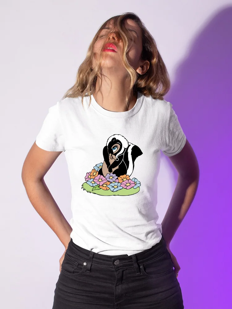 

Disney Cute Flower Women T-shirt Bambi Cartoon Kawaii Anime Tee Harajuku Casual Short Sleeve Top Couple Tshirt Free Shipping