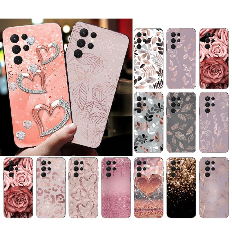 

Case for Samsung Galaxy S23 S22 S21 S20 Ultra S20 S22 S21 S10E S20FE Note 10Plus 20 Ultra New Luxury Rose Gold Diamond Heart