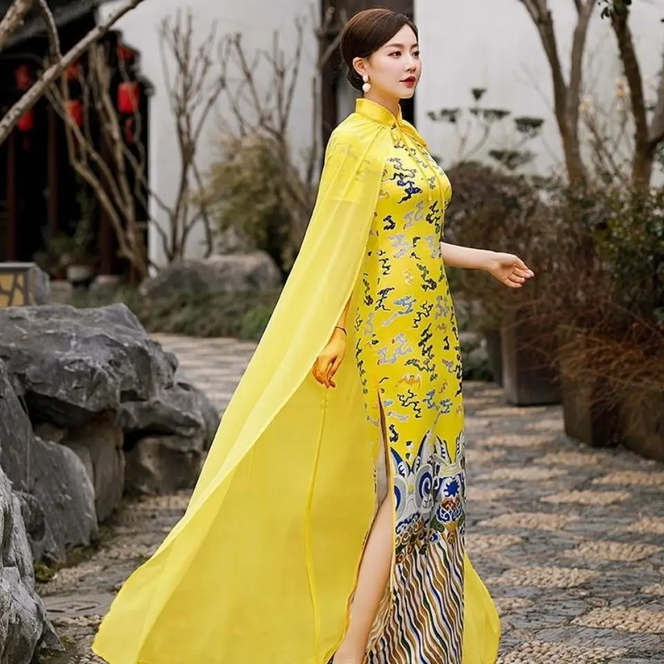 

New Long Cloak Cape Chinese Style Vintage Accessories Shawl Solid Colour Chiffon Cloak Halloween Carnival Party Cosplay Costume