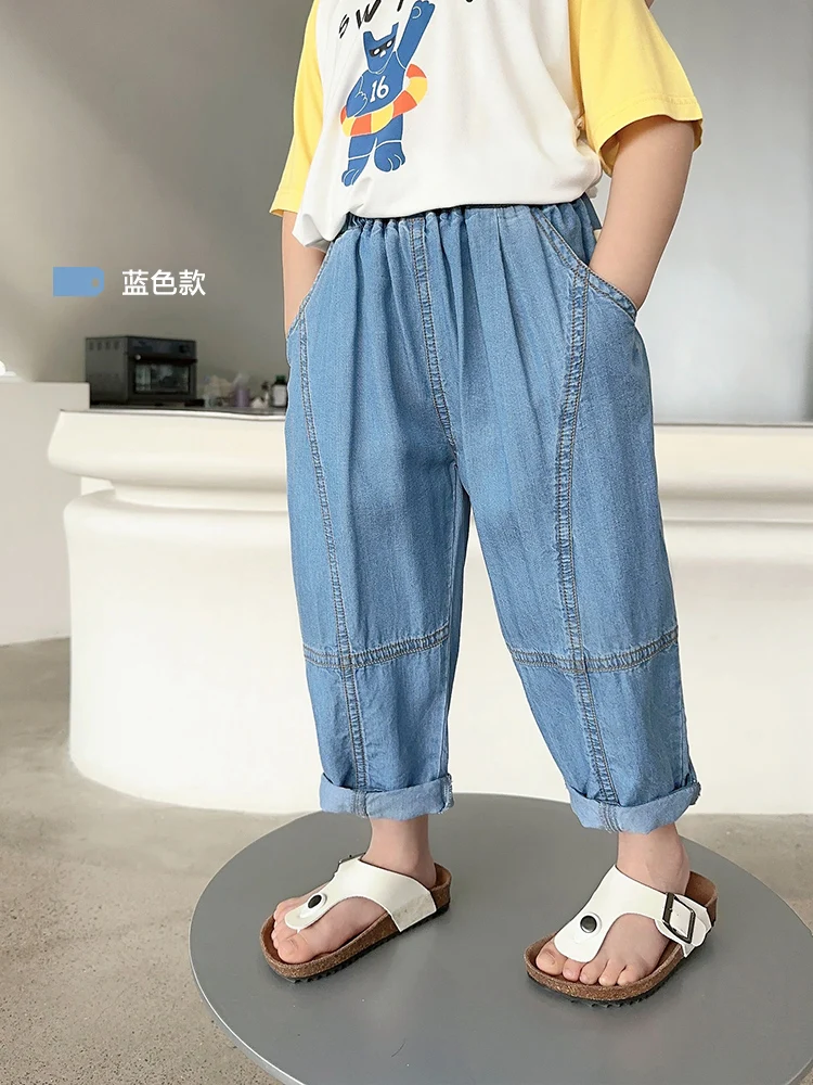 

Лето 2023, детские брюки, длинные карманы, мягкие, Лоскутные, свободные, тонкие и дышащие, простые повседневные Рабочие поездки