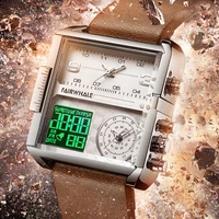 men quartz digital watch square sport wristwatch alarm week display waterproof luminous multiple time zone trinity design