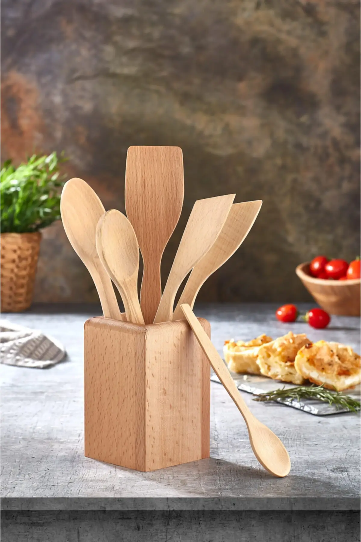 

6 piece Wood The Spoon Holder, The Spoon Holder Set Natural Healthy Material, Bucket, Holder, High Quality, Solid Durable