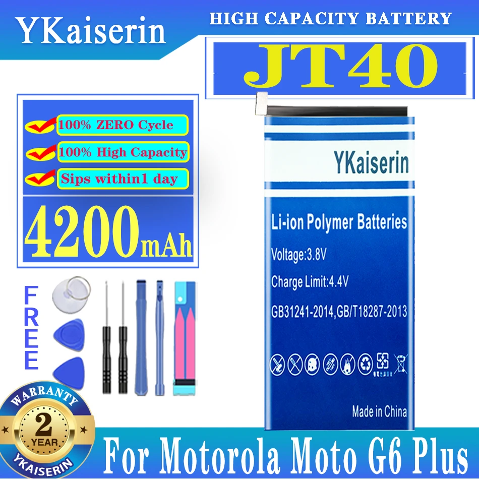

YKaiserin 4200mAh JT40 JT 40 Battery For Motorola Moto G6 Plus G6Plus XT1926-6 XT1926-7 Batteria + Free Tools