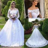 elegant 2020 off shoulder long sleeves vintage lace appliques ball gown wedding dresses boat neck for natural factors