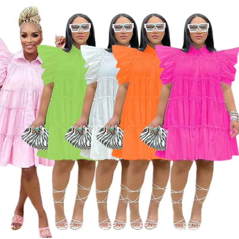 

2022 Autumn Vintage Puff Sleeves Princess Women Dress Buttons Pleats Ruffles A Line Casual Party Shirt Dresses