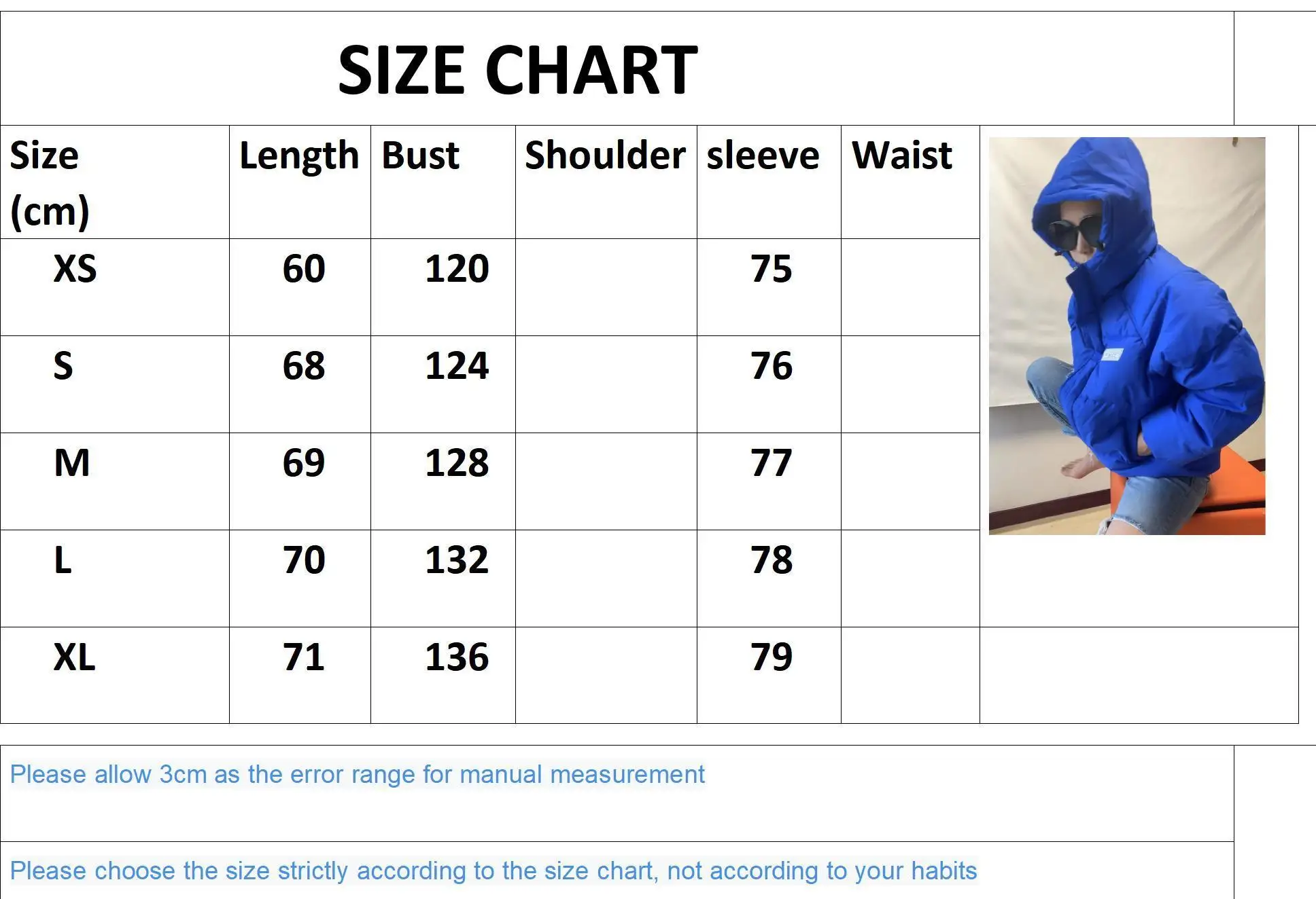 Women's Winter Parkas Hoodie Blue Jacket Coat Zip Up Thick Puffer Coat Woman Cotton Padding Winter Jackets For Women Puffer