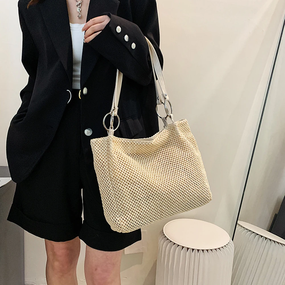 

Handmade Straw Totes Bag Women Korean Retro Shoulder Bag Large Capacity Summer Beach Woven Handbags Ladies Vacation Portable