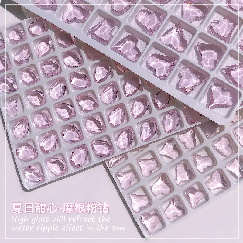 

50 Pcs/Lot Crystal Glass Crooked Heart Nail Charms Pink Jewelry Gems Multi Shaped Diamond Nail Art Decor Kawaii Accessories 2022