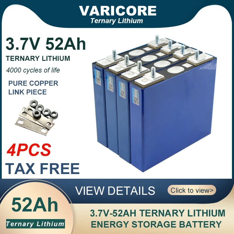 

4pcs 3.7V/4.2V 52Ah battery Ternary lithium for 3s 12V 24V Electric bicycle Motorcycle Car motor batteries modification Stud