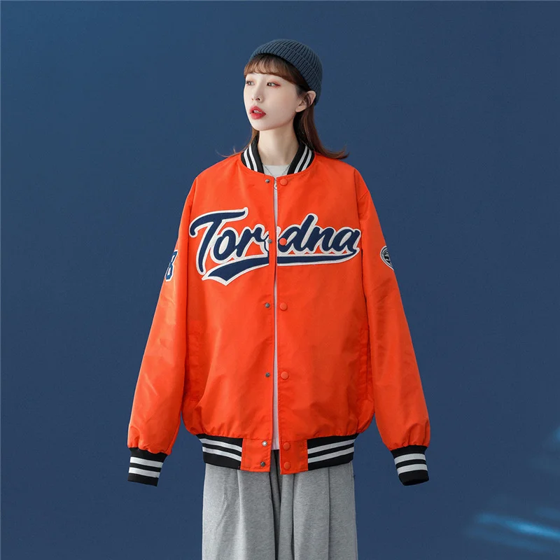 

Vintage Baseball Men Women Hip Hop Embroidery Jacket Cartoon Anime Coat High Couple Clothes Fashion Street dance