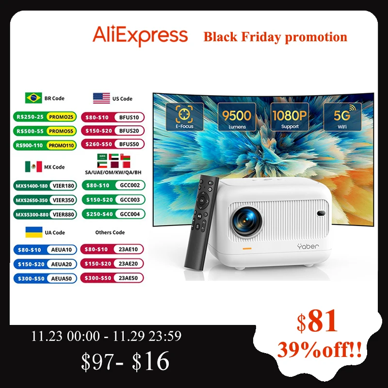 Мини-проектор YABER L1, Wi-Fi, Bluetooth, 9500 лм, 720P Мини-проектор YABER L1, Wi-Fi, Bluetooth, 9500 лм, 720P