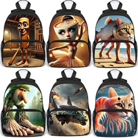 Итальянский рюкзак с принтом мозга, школьные сумки, мультяшный рюкзак Tung Sahur для учеников начальной школы, рюкзак для мальчиков и девочек, дорожный рюкзак Mochila