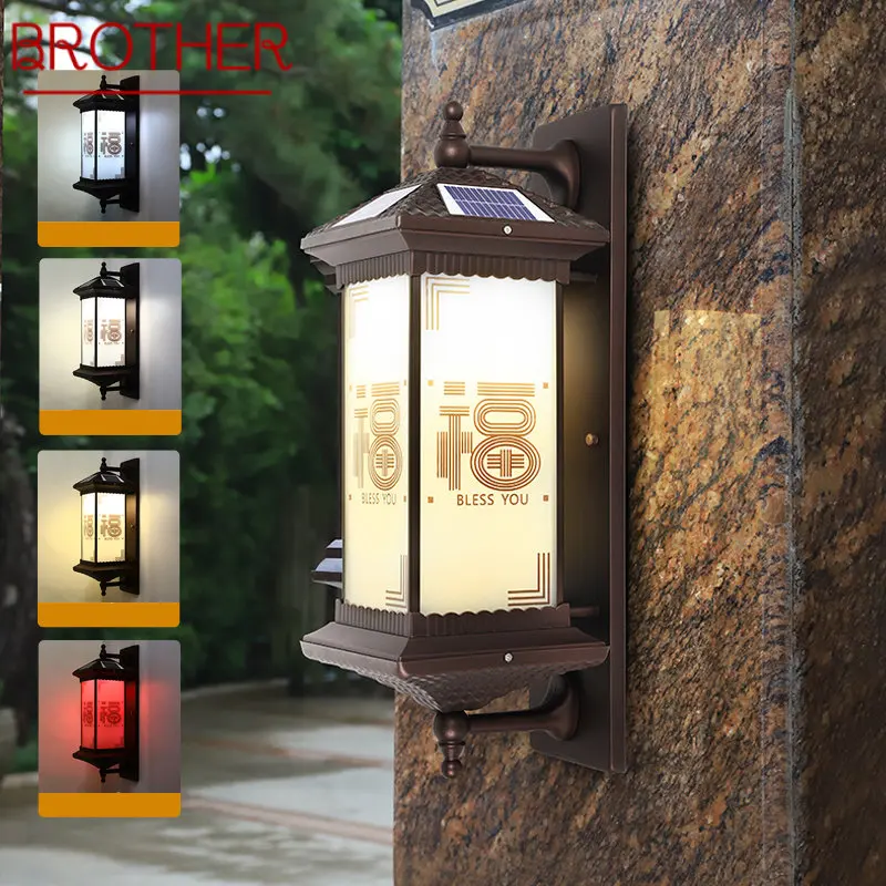 

BROTHER Outdoor Solar Wall Lamp Creativity Chinese Sconce Light LED Waterproof IP65 for Home Villa Balcony Courtyard