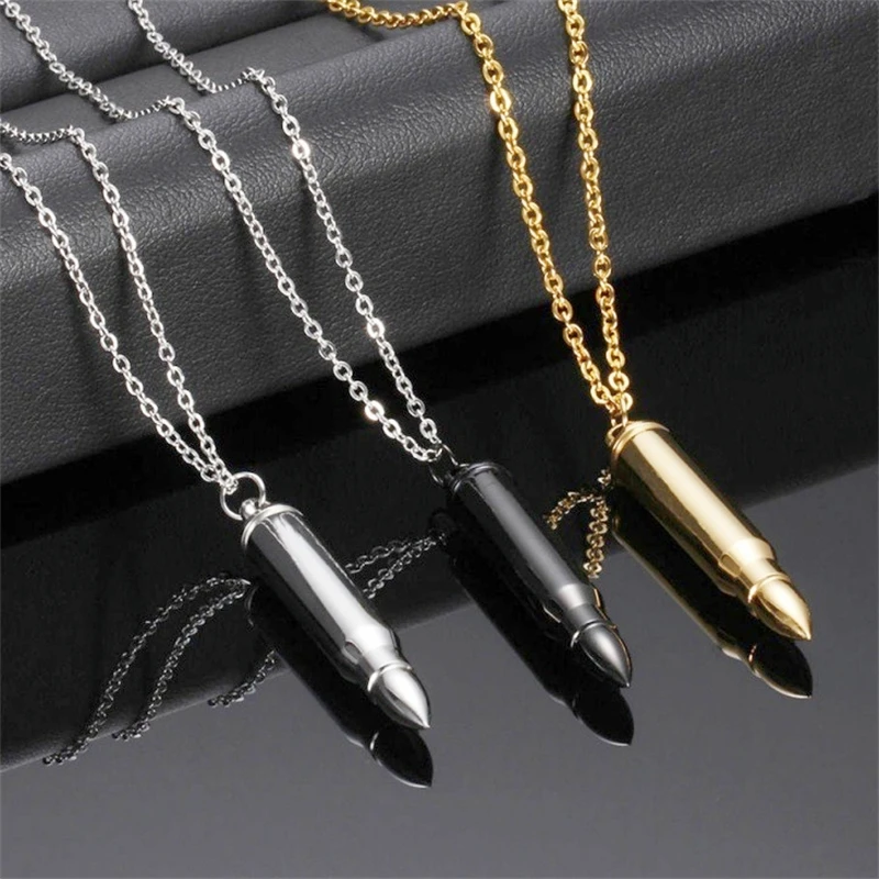 

Stainless Steel Creative Bullet Head Pendant Personalized Casual Titanium Steel Pendant Necklace Jewelry Exquisite Gift for Men
