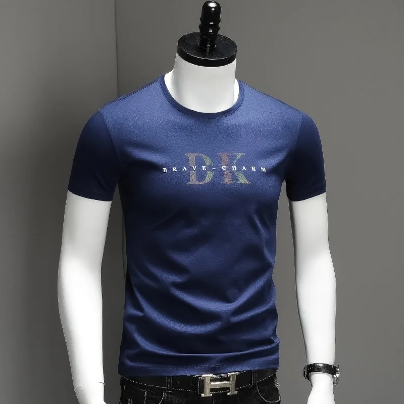 

Мужские футболки 2023, модная облегающая футболка, хлопковая футболка с коротким рукавом, одежда с графическим принтом, королевский синий топ...