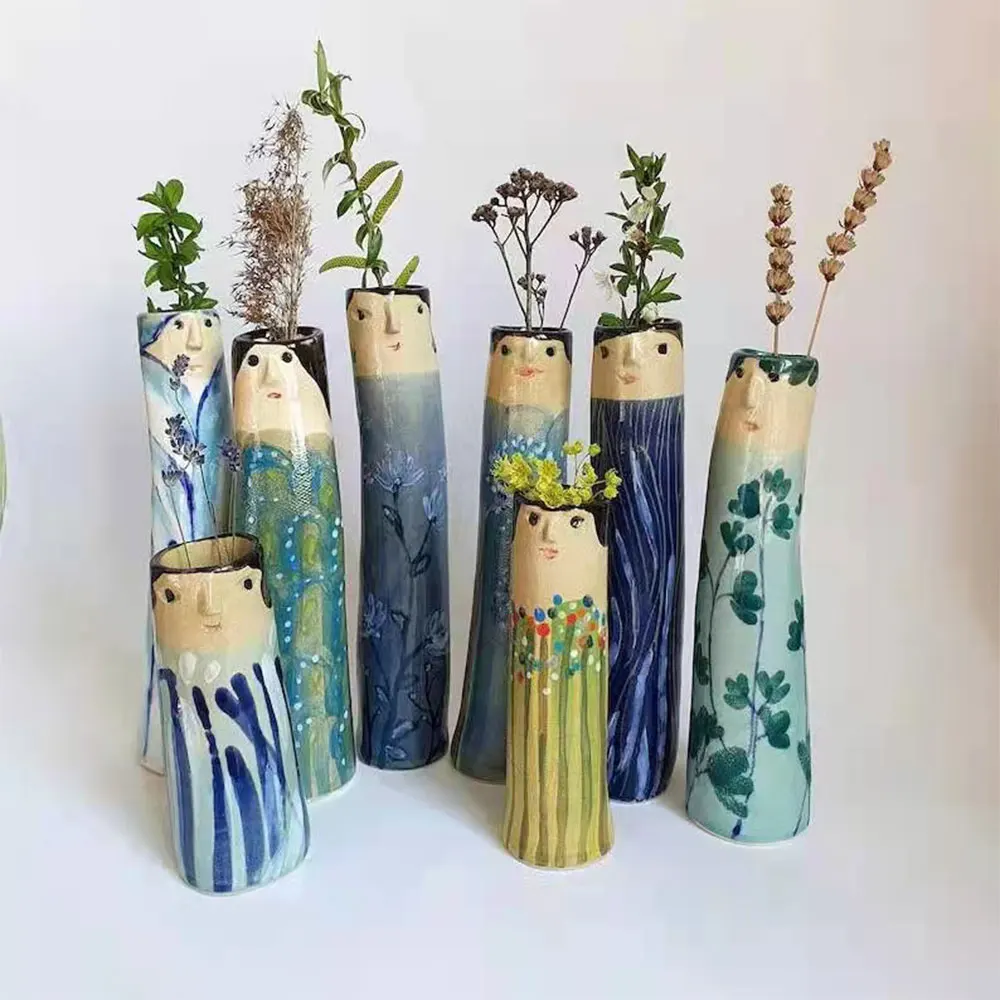 

2022 S/M/L Size Nordic Resin Simple Bohemian Vase Cartoon Cute Office Vase Flower Basket Desktop Decoration