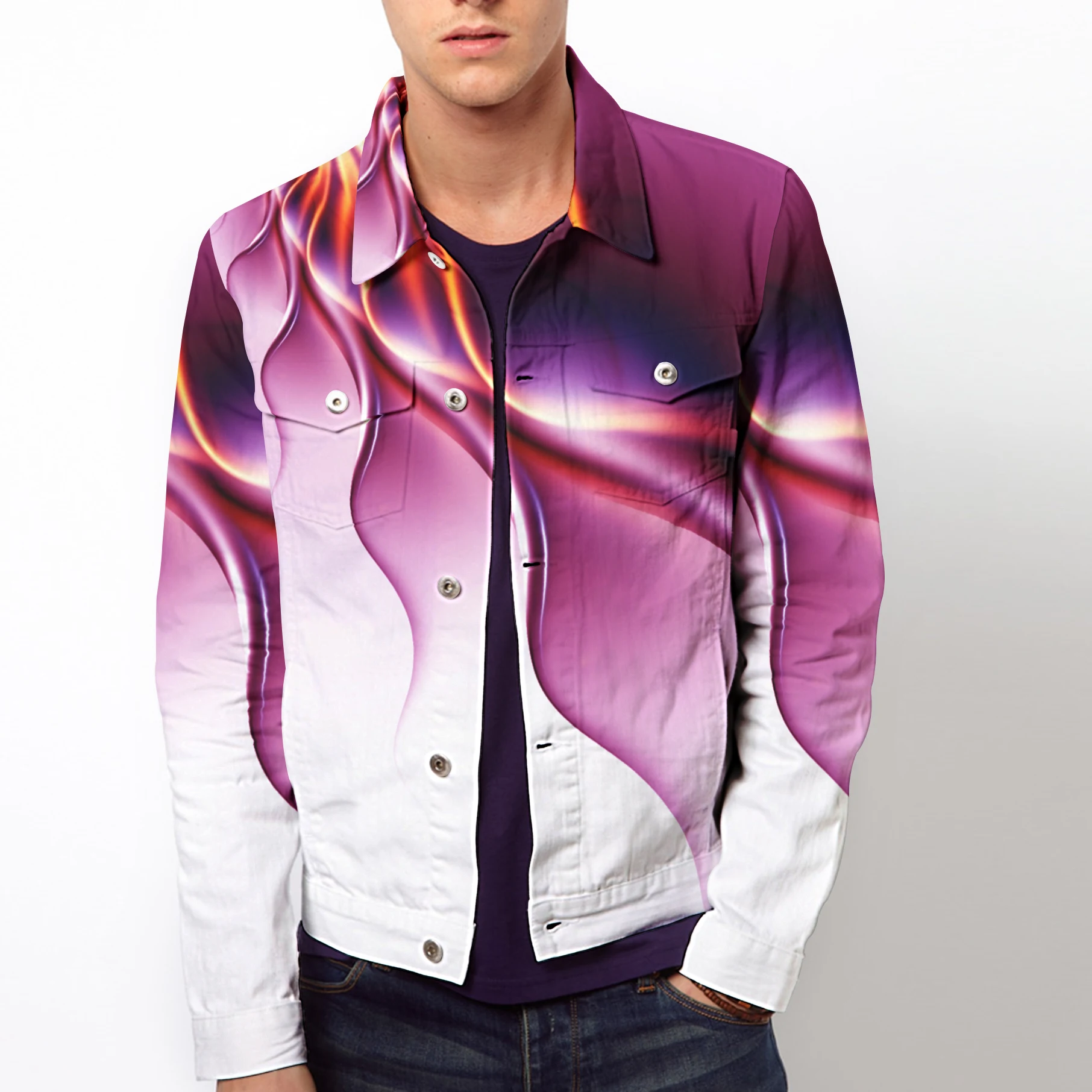 

2022 Fashion Men's 3D Denim Jacket Slim Fit Men's Coat Long Armhole Men's Clothing Size M-3XL