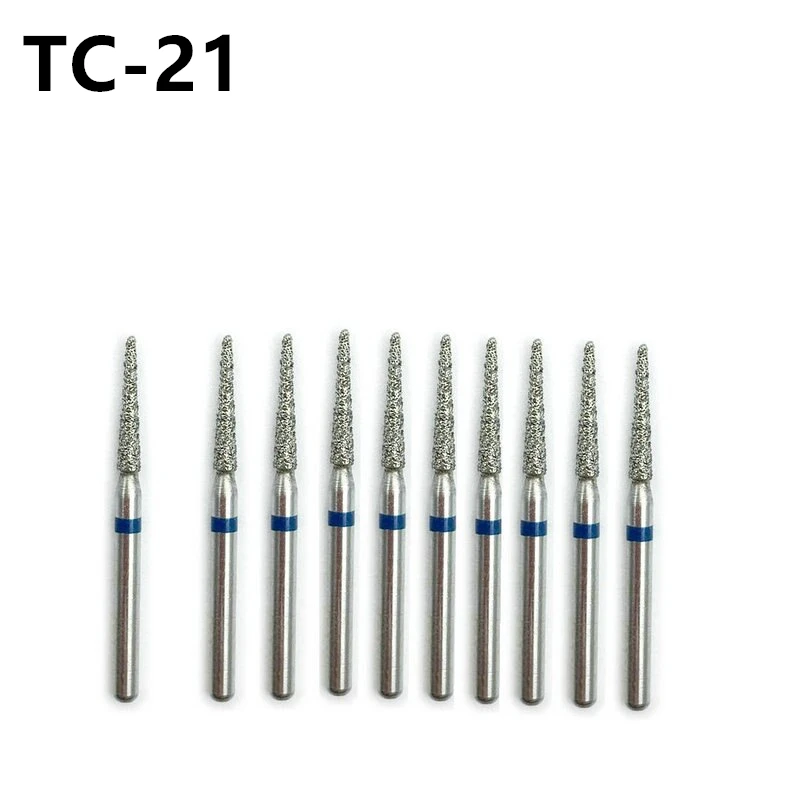10Pcs/set Dental Diamond Burs Drill FG High Speed Bur Taper Conical End for Teeth Whitening Polishing 1.6mm TC-21