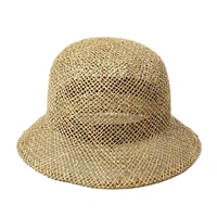 promotional price clasical women cloche sun hat seagrass beach straw hat travel elegant short brim summer church hat cap