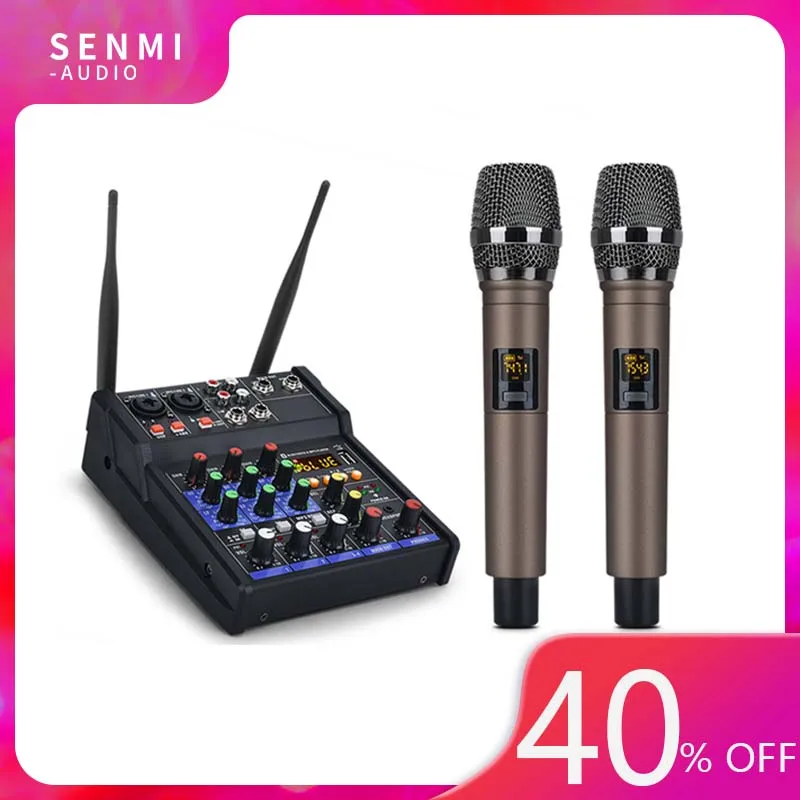 

4 Channel Stereo Audio Mixer High Quality With 48v Phantom Power Power Switch And Two Handheld Microphone For Recording Karaoke