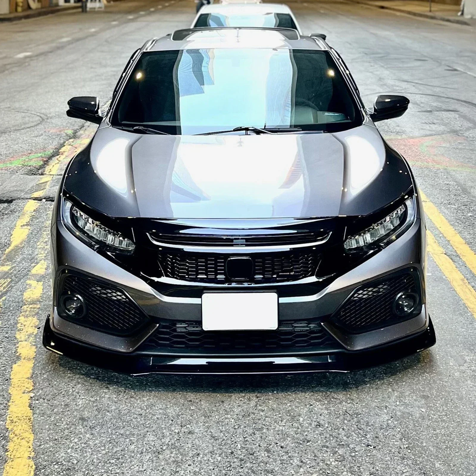 Фото Для Honda Civic 10-го поколения FK7 Hatchback SI 2-х и 4-дверный 2016-2021 гг. Комплект из 3-х частей: сплиттер переднего бампера, диффузор и накладка на передний бампер в стиле GR. №4