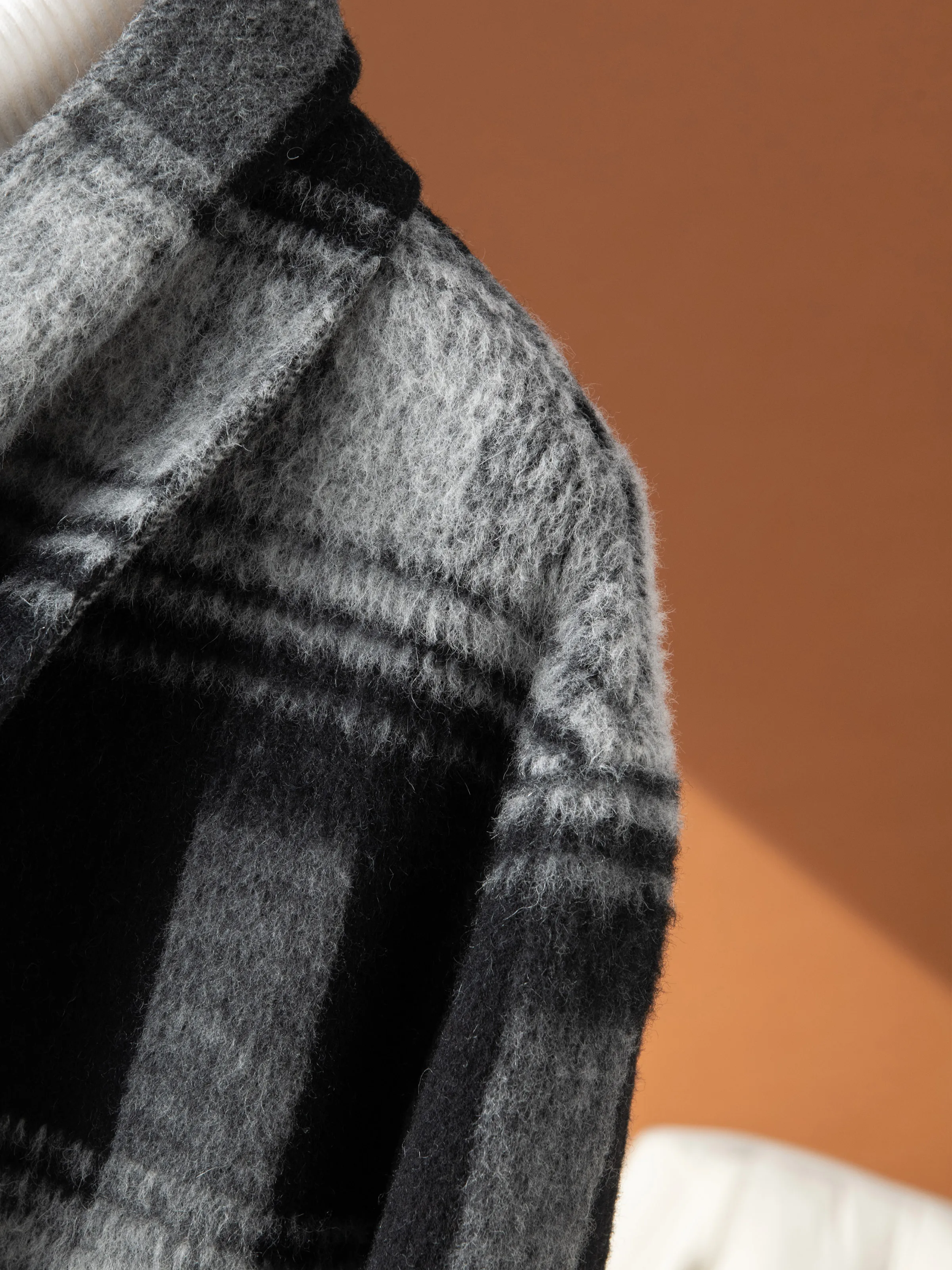 Wool Black and White Plaid Double-sided Cashmere coat Women 2024 Autumn New Detachable Scarf Woolen Coat