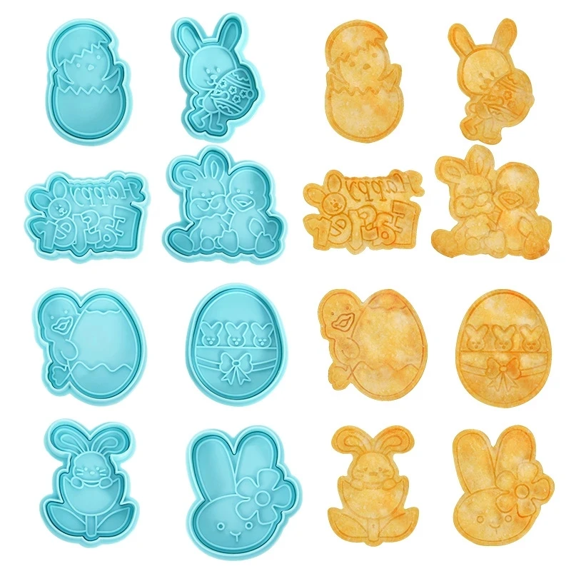 

4Pcs Easter Plastic Plunger Fondant Cookie Rabbit Egg Biscuit Cutter Mold Cartoon Chocolates Cake Molds Baking Tools Party Decor