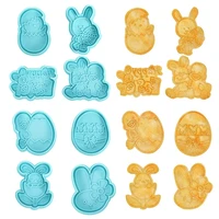 4pcs easter plastic plunger fondant cookie rabbit egg biscuit cutter mold cartoon chocolates cake molds baking tools party decor