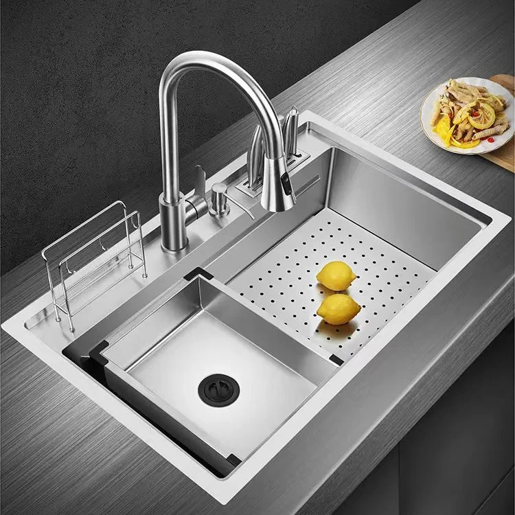 

304 Stainless Steel Double Kitchen Sink Topmount 304 Stainless Steel Handmade Double Bowl Kitchen Sink With step