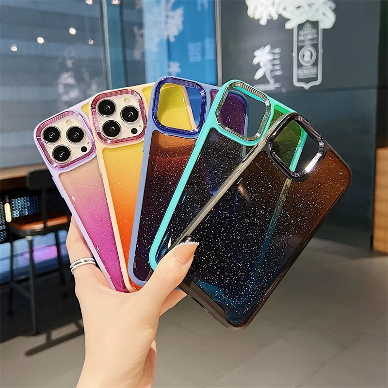 

Модный Блестящий цветной чехол для телефона в Корейском стиле для iPhone 13 12 11 Pro Max XS XR 7 8 plus, прозрачный утолщенный защитный чехол для объектива