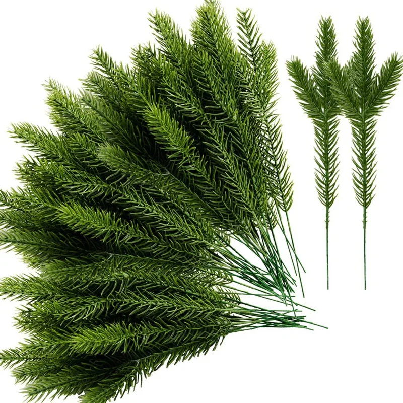 

45 Packs Artificial Pine Needles Branches Garland-10.2X2.5 Inch Green Plants Pine Needles,Fake Greenery Pine Picks