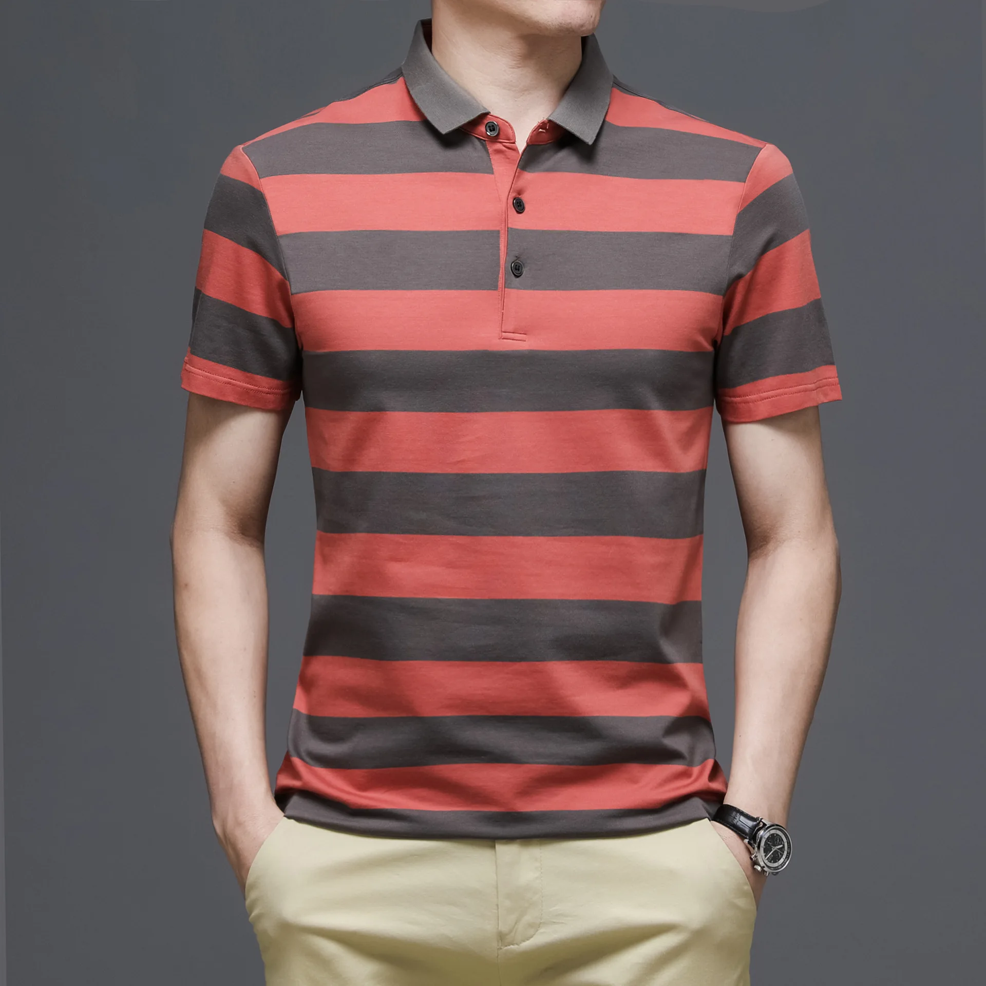 

Летняя мужская одежда, цветная полосатая рубашка поло, деловая Повседневная рубашка поло, рубашка поло с коротким рукавом размера плюс