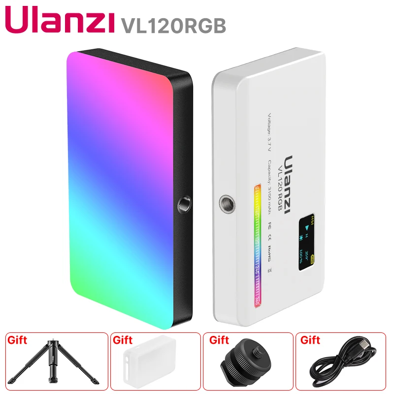 

Компактный видео свет Ulanzi VL120 RGB 3100 мАч с диффузором экрана дисплея, мини-камера, RGB свет, освещение для смартфона, Селфи
