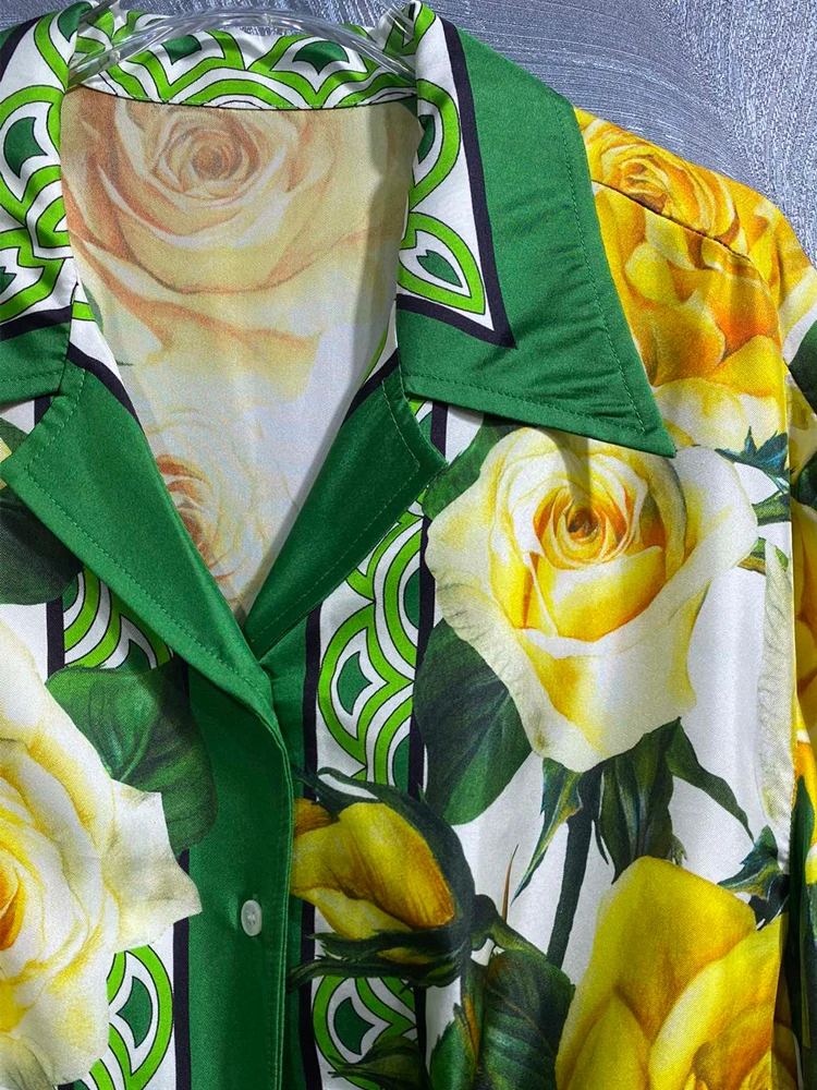 Женский элегантный костюм SEQINYY зеленый из высококачественной 100% шелковой