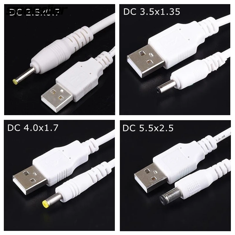 

Белый кабель питания USB к DC 3,5 мм, 5 В, зарядное устройство, адаптер USB A папа к разъему 3,5x1,35 4,0x1,7 2,5x0,7 5,5x2,5 мм
