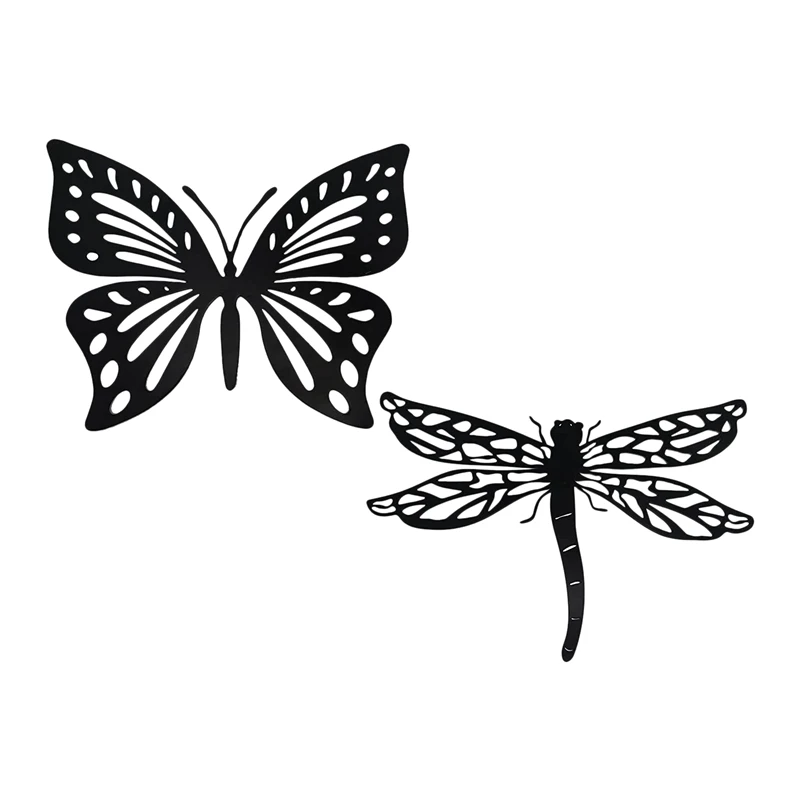 

2 Pcs Metal Butterfly Dragonfly Wall Hanging Decor Wall Art Crafts For Indoor Outdoor Home Bedroom Office Garden Promotion