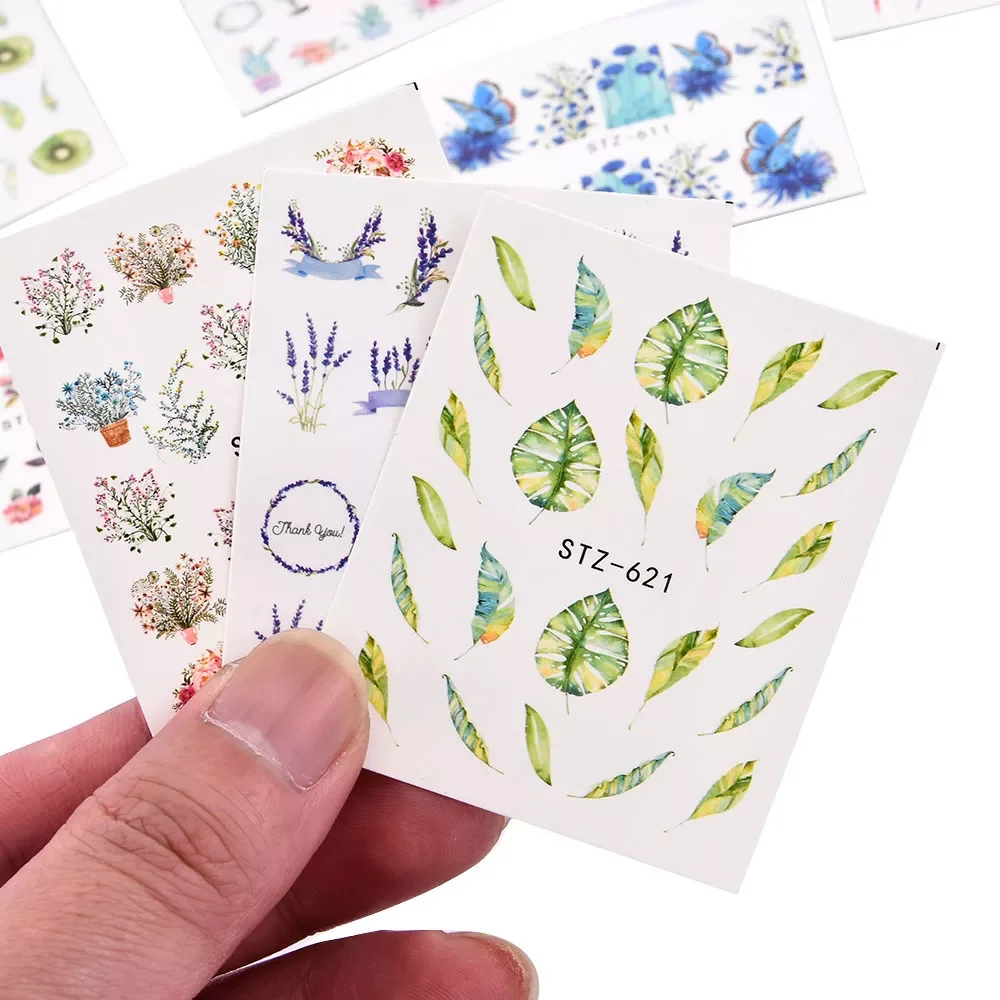 

1/4 Pcs Romantic Flower Leaf Series Water Transfer Slider Decals Spring Nail Art Decoration Design Tattoo for Manicure Foil Tips