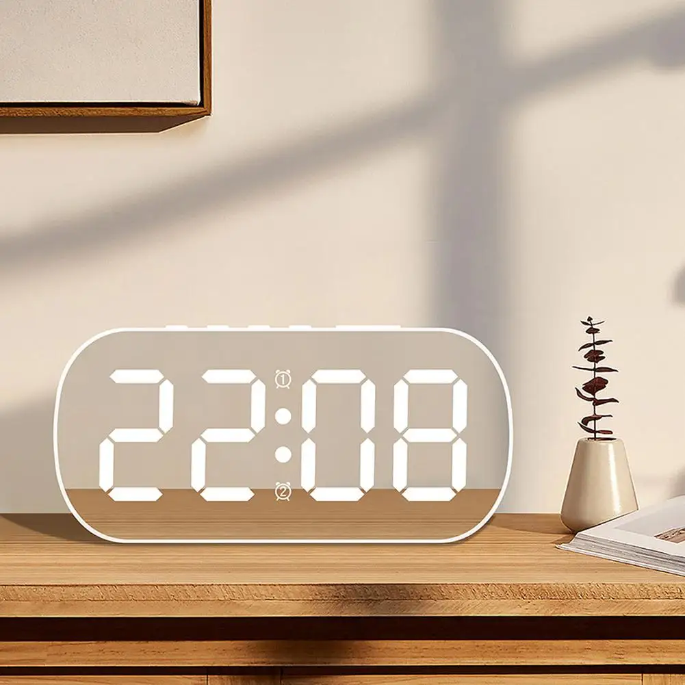 

LED Digital Table Alarm Clock 5 Levels Adjustable Brightness USB Mirror Desktop Clock Home Decor Gifts For Students Children
