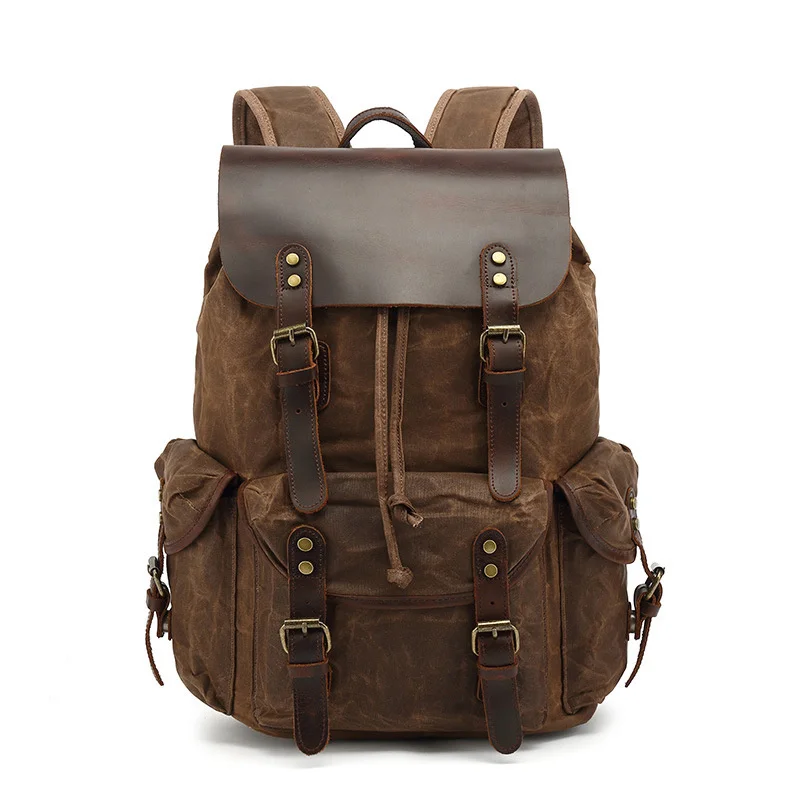 Vintage Waterproof Large Capacity Travel Bag Women Mochila Leather Laptop Drawstring Rucksack