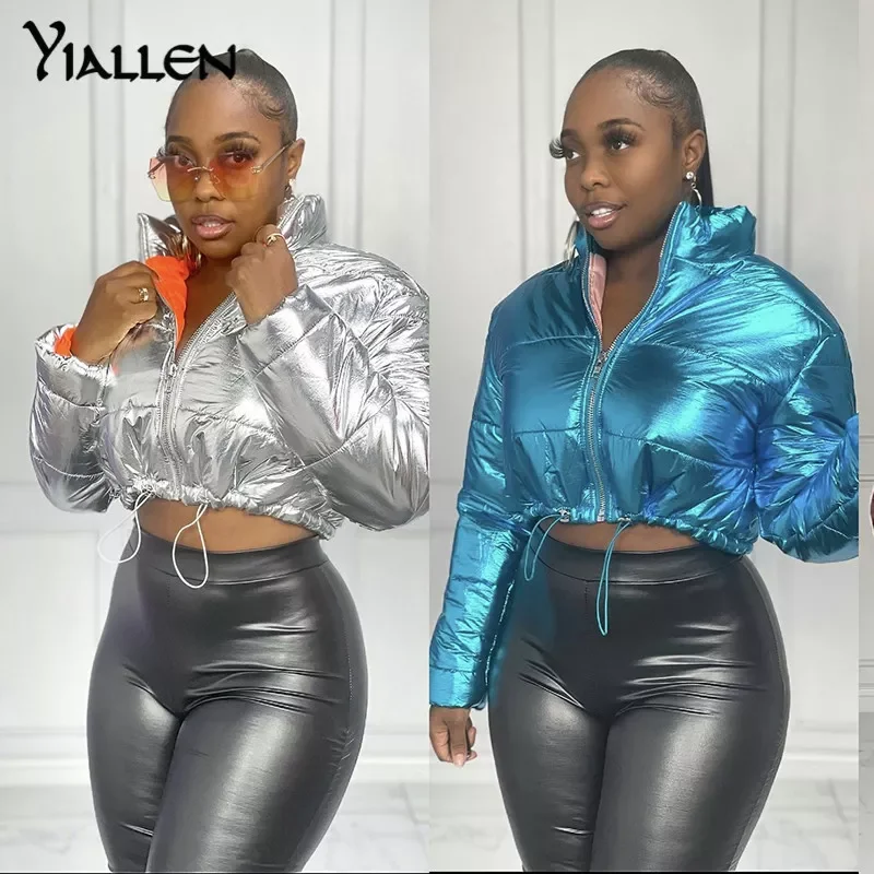 New2022 Winter New Casual Fashion Women's Cotton-padded Jacket Stand Collar Long Sleeve Drawstring Jacket Female Streetwears