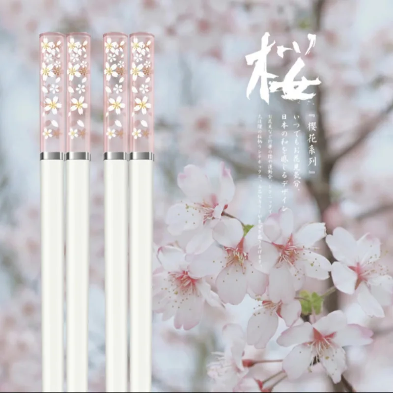 

New 5 Pairs Amber Sakura Chopsticks Cherry Blossom Petals Pattern Non-slip Sushi Stick Chopsticks Eco-Friendly Food Chopsticks