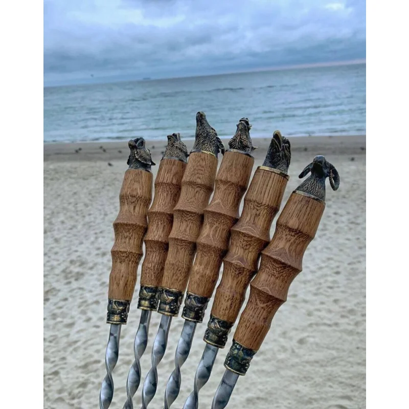 

[Flash Deal] кованые стальные шампуры ручной работы, 6 шт., уличный гриль, барбекю [в наличии в США]