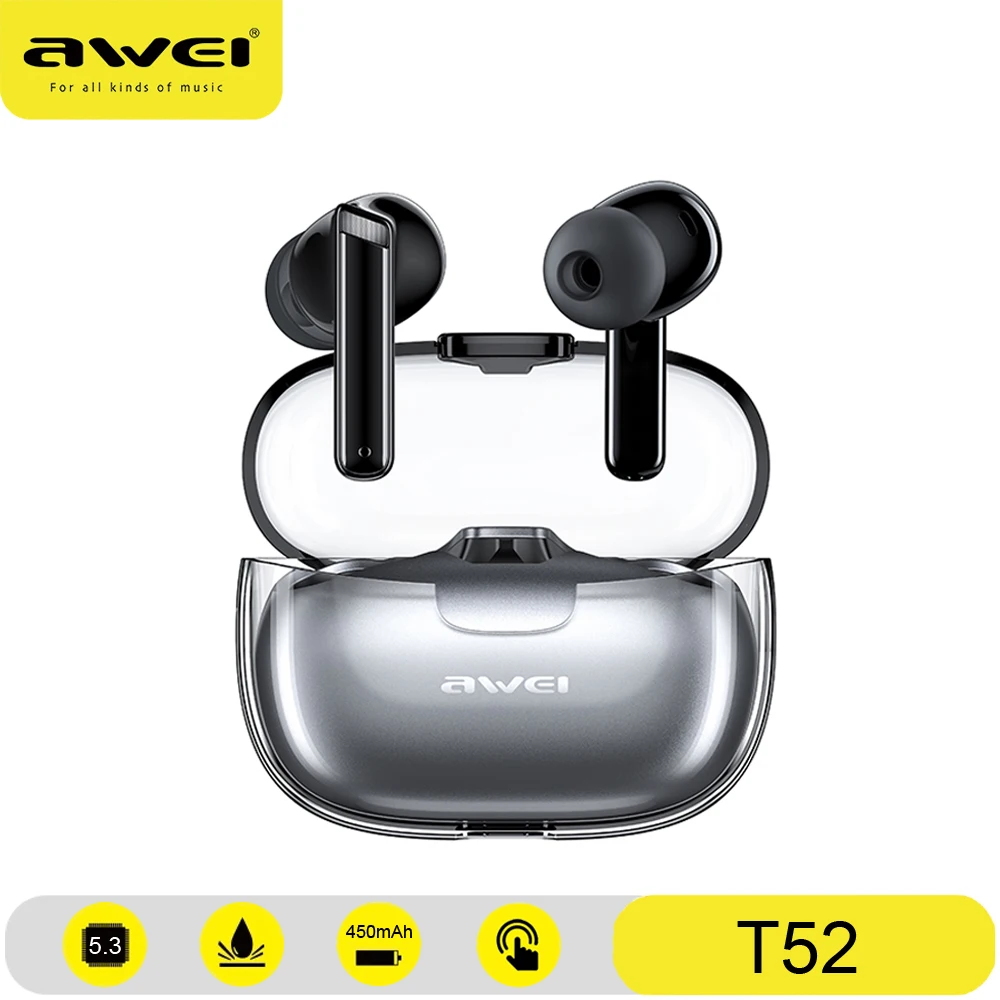 

AWEI Bluetooth V5.3 in-Ear Wireless Earphone For Xiaomi Huawei Auto Connect Smartearphone TWS With Mic Transparent Shell Earbuds