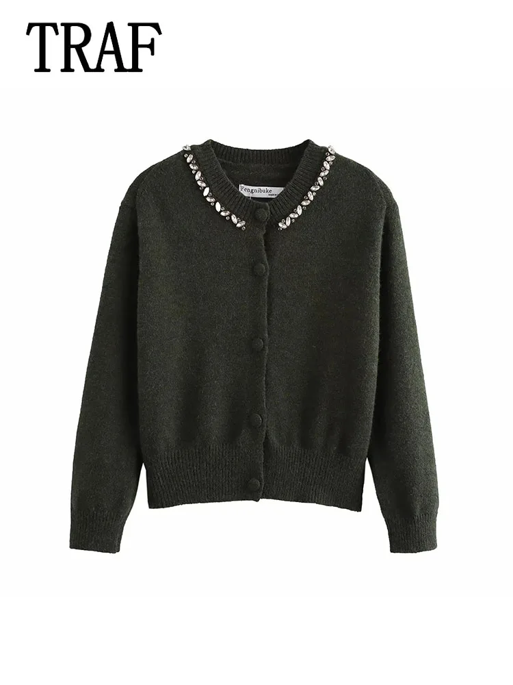TRAF женский свитер элегантные кардиганы с длинными рукавами трикотаж новые