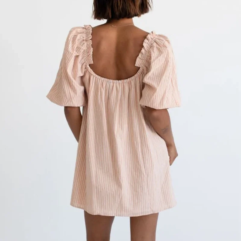 Платье-мини женское с квадратным вырезом пышными рукавами и принтом