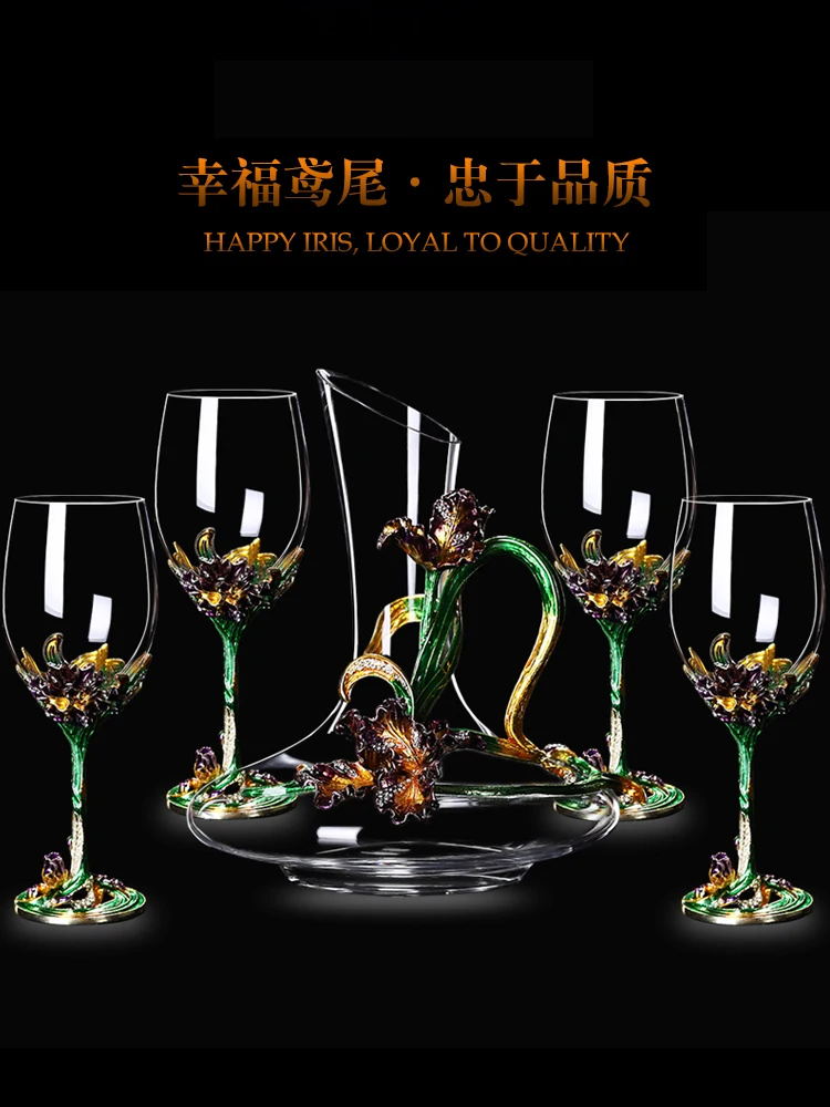 

Creative Enamel Colored Red Wine Cup Decanter Set Personalized Luxury Wine Cup European High Cup Gift Cup