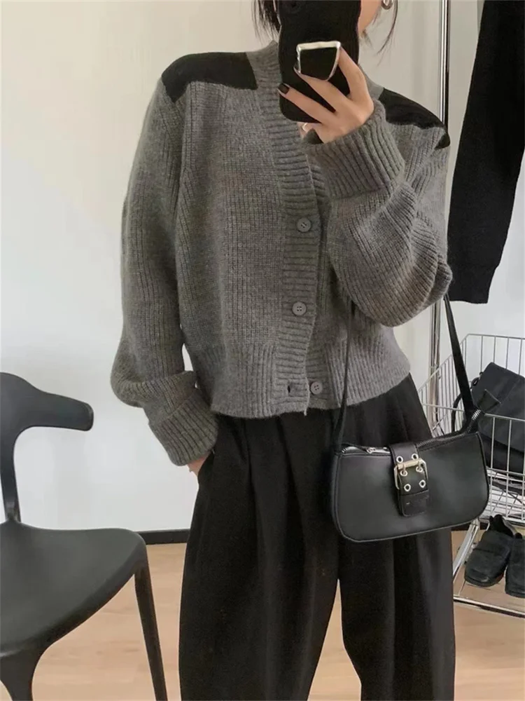 

Hsa Women Knitted Cardigans Sweater Fashion Autumn Long Sleeve Loose Coat Casual Button Thick V Neck Solid Female Tops 2022